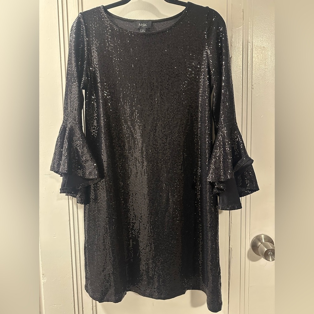 MSK Black Sequin Long Sleeve Dress